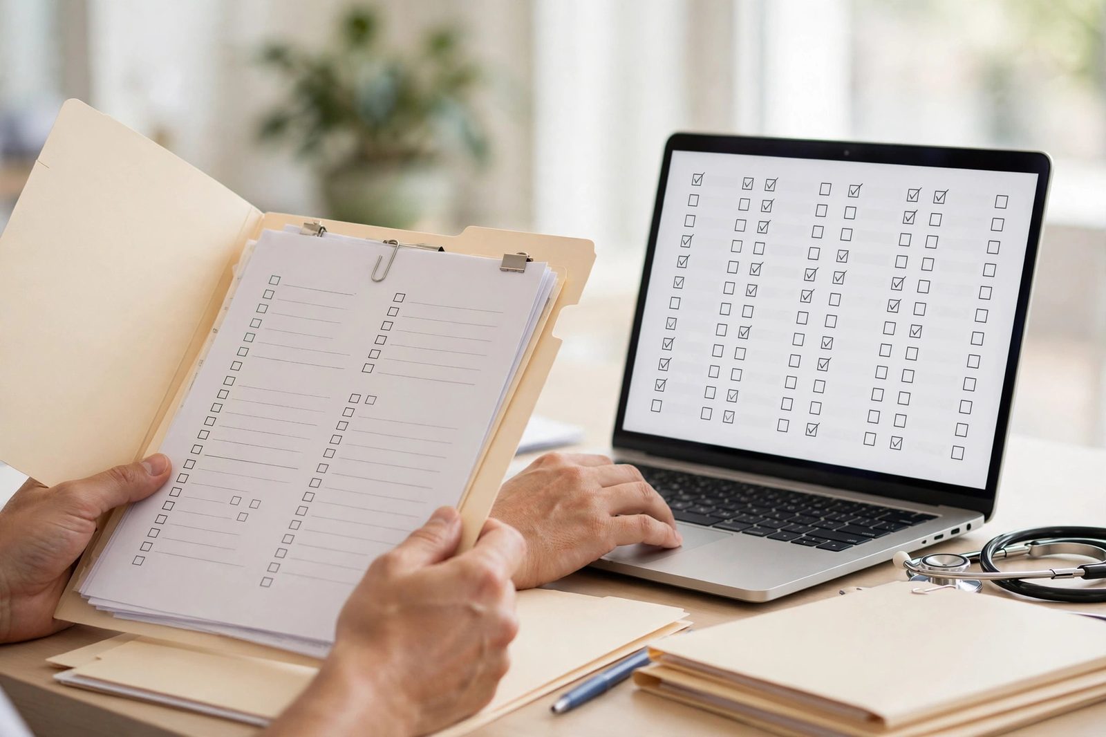 Credentialing team organizing provider enrollment documents